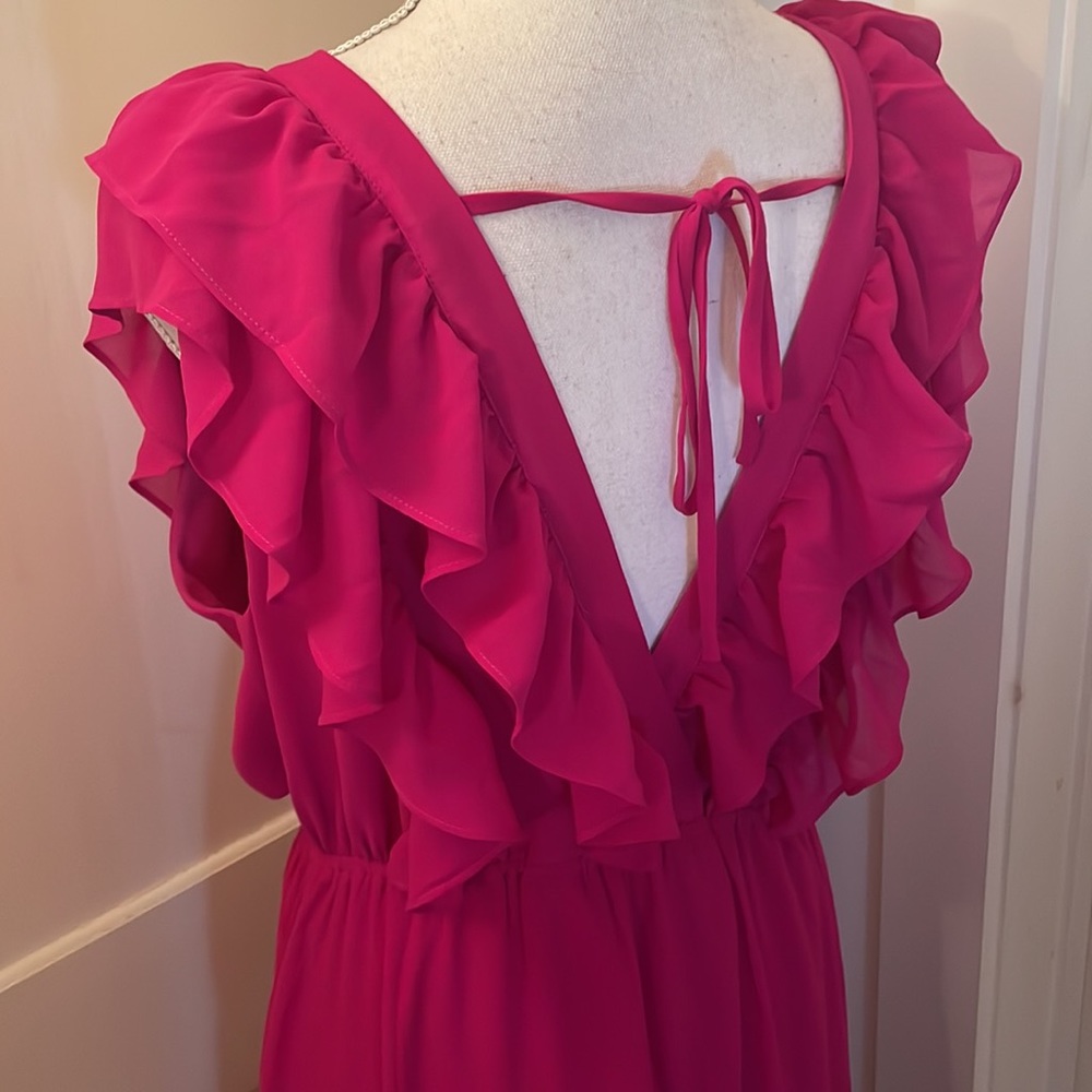 Wayf Magenta Ruffle Midi Dress - Picture 7 of 9